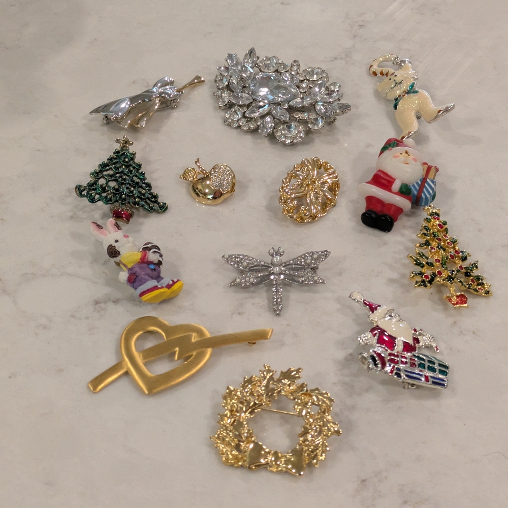 Elegant Silver and Gold Brooch Set Of 13